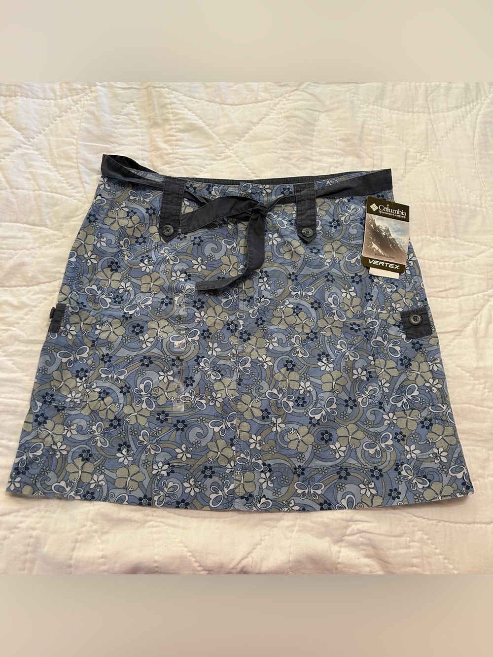 VTG Y2K Columbia Cargo Skirt A-line Womens XL Floral Belted Hiking Gorpcore